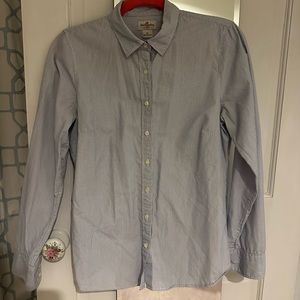 Navy blue and white striped button down